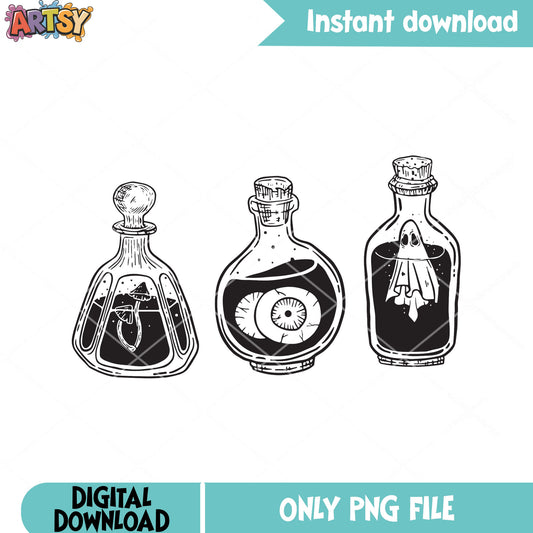 Eyes ghost in the bottle png, creepy art png, halloween scary png