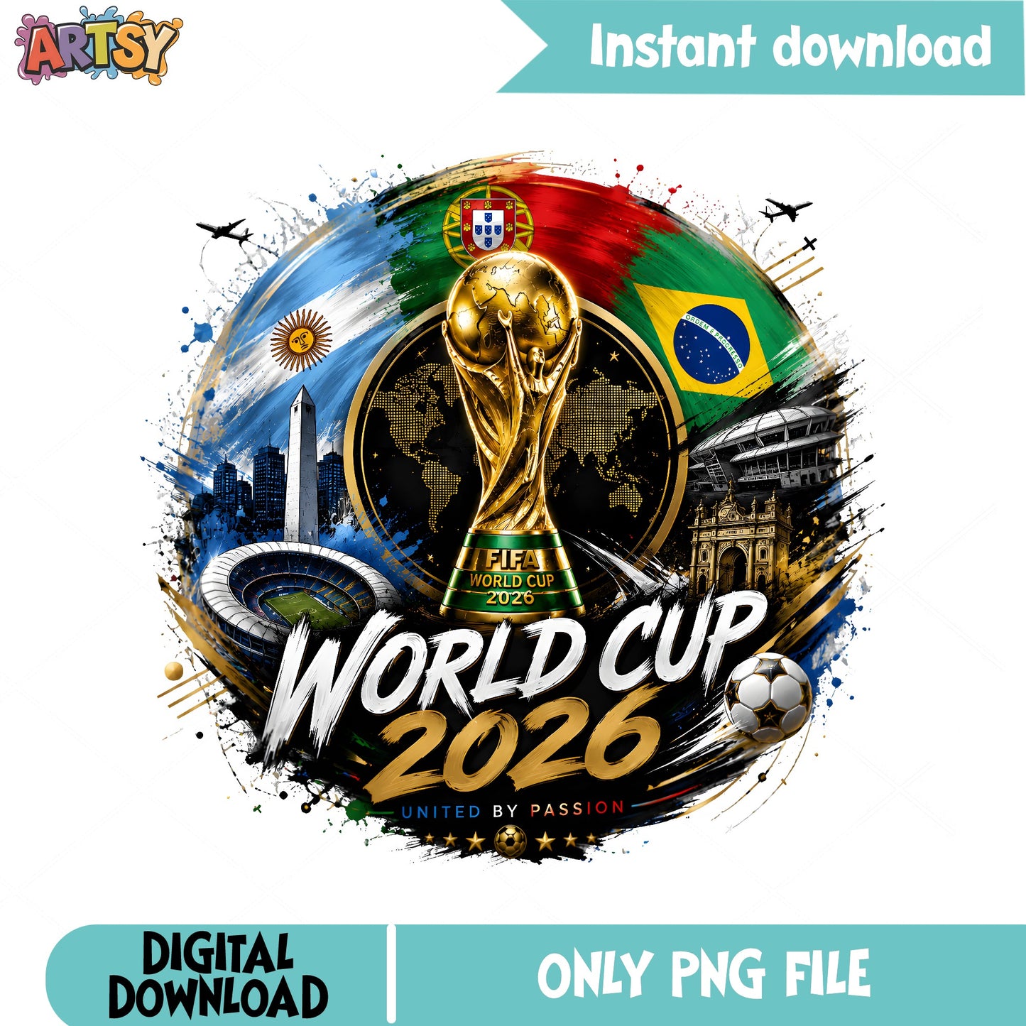 FIFA World Cup 2026 PNG, Soccer Trophy Sublimation PNG, Football PNG