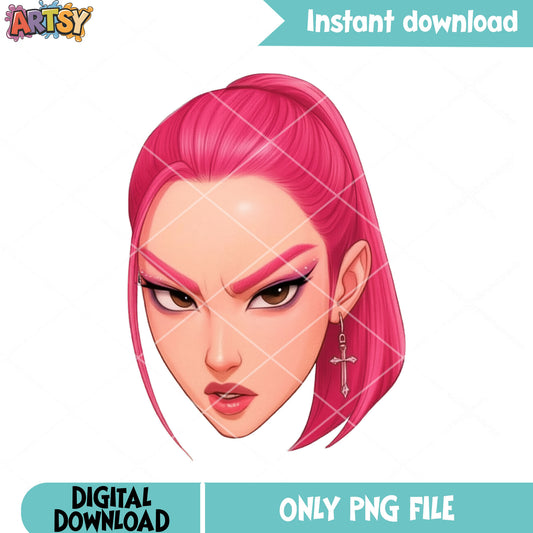 Face girls poster png, face 3d girls png, girls with pink hair png