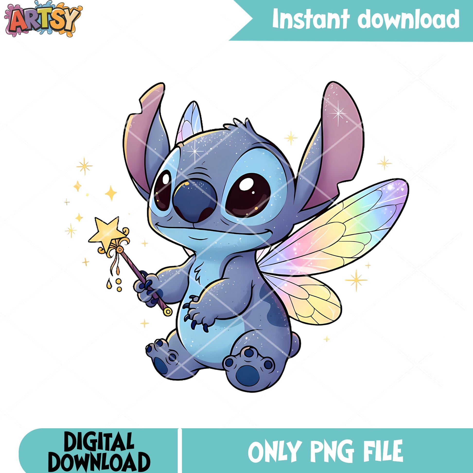 Fairy stitch raibow wing png, star staff png, happy halloween png