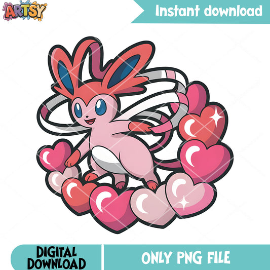 Fairy type pokemon poster png, nintendo switch png, pokemon sylveon png