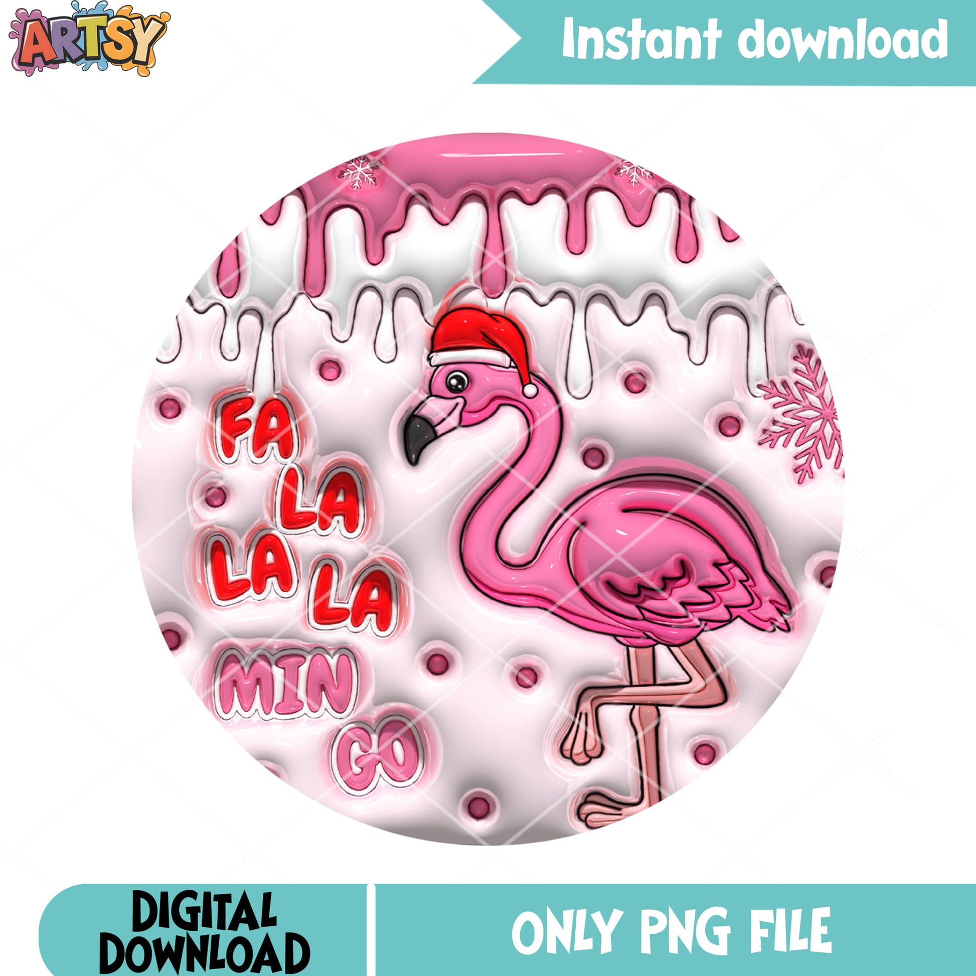Fa la la la mingo christmas png, flamingo santa hat png, pink cute png