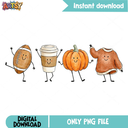 Fall Football Pumpkin Coffee Sweater PNG, Autumn PNG, Fall PNG