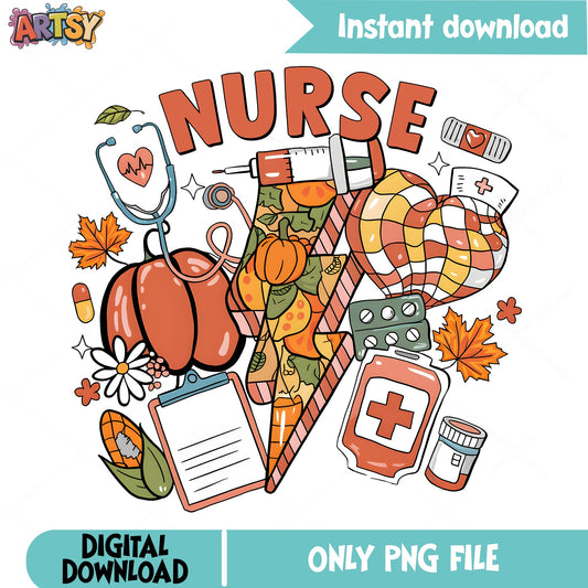 Fall Nurse PNG, Autumn Pumpkin Nurse Life PNG, Nurse Gift PNG
