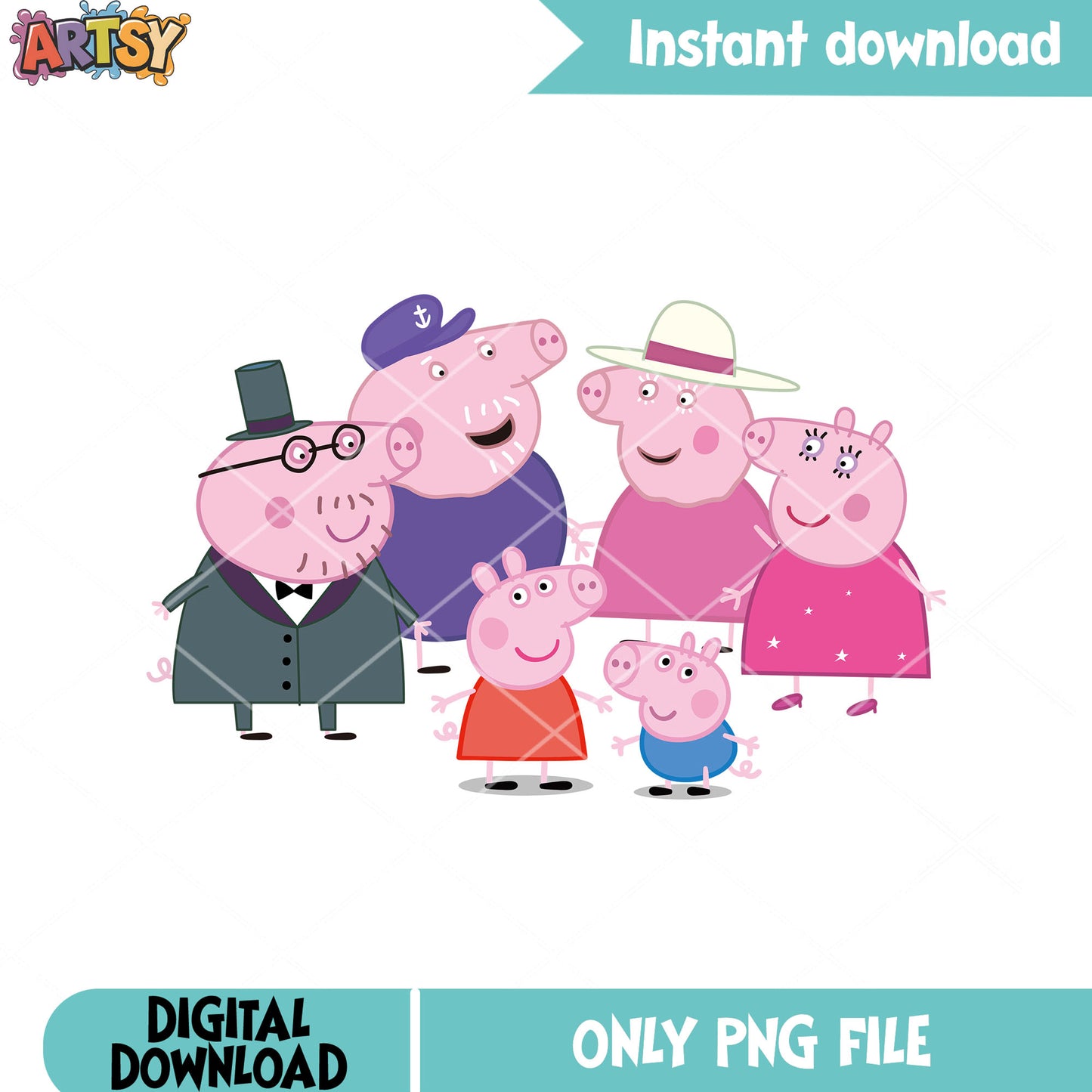 Family of peppa pig png, cartoon for kids png, grandpa pig png
