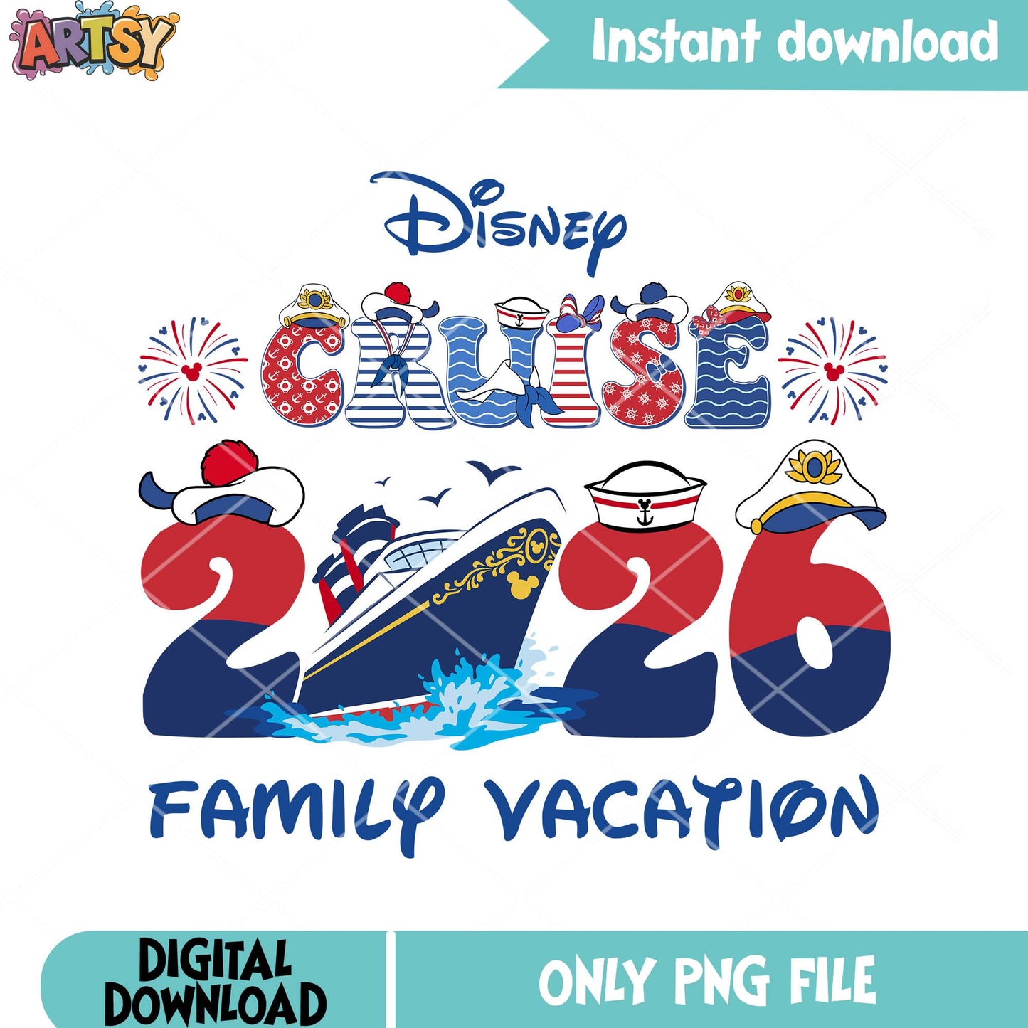 Family vacation 2026 png, disneyland vacation png, disney cruise png