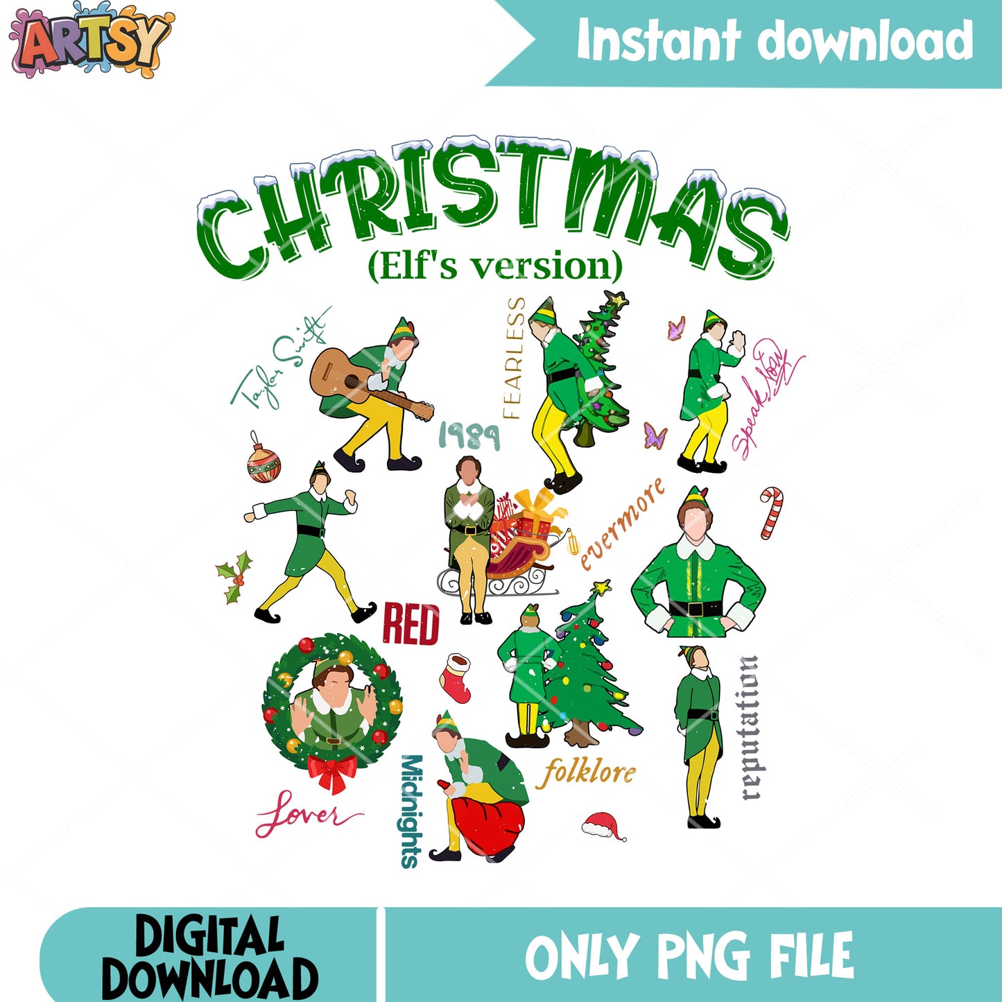 Famous signature christmas png, buddy the elf png, christmas gifts png