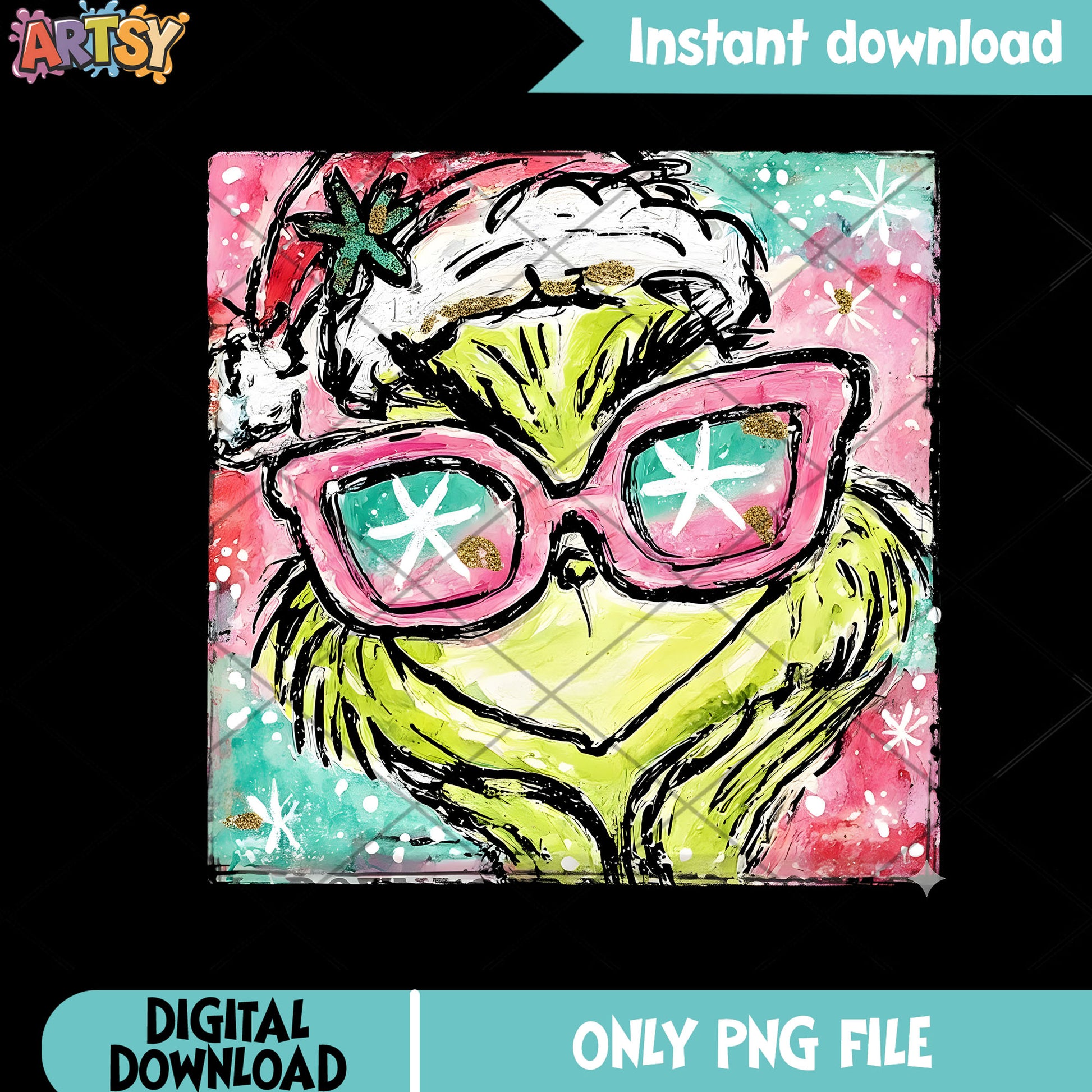 Fan art grinch png, pink glasses png, santa claus hat png