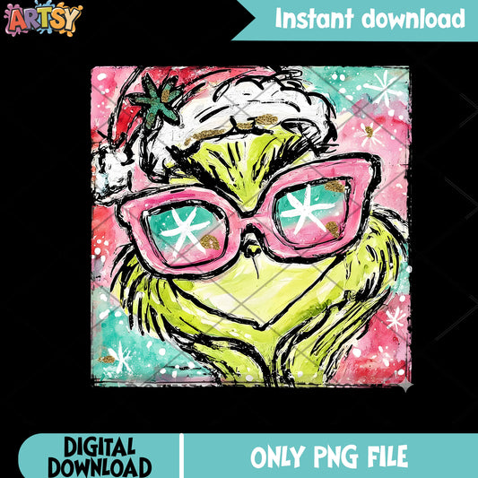 Fan art grinch png, pink glasses png, santa claus hat png
