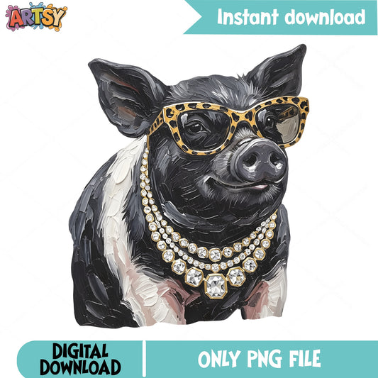 Fancy Pig With Leopard Glasses PNG, Glamour Pig PNG, Cute Pig PNG