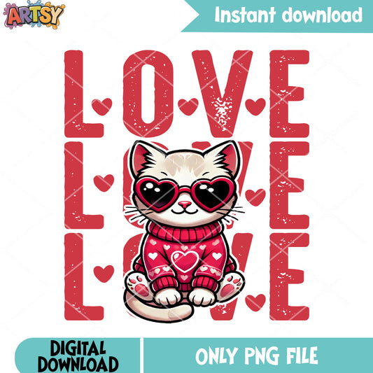 Fancy cat valentines vibes png, valentine sweater png, love season png