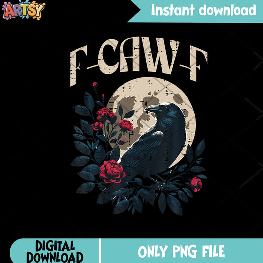 F caw f black crow png, full moon night png, black bird png