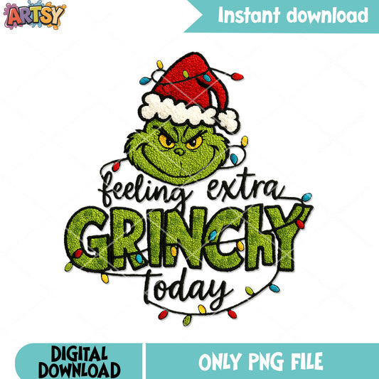 Feeling extra grinchy to day png, christmas stringlight png, santa png