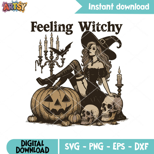 Feeling witchy pumpkin skull svg, halloween witch svg, witch pumpkin​ svg