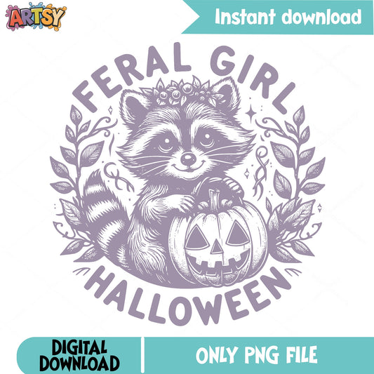 Feral Girl Halloween Raccoon PNG, Cute Raccoon, Halloween PNG