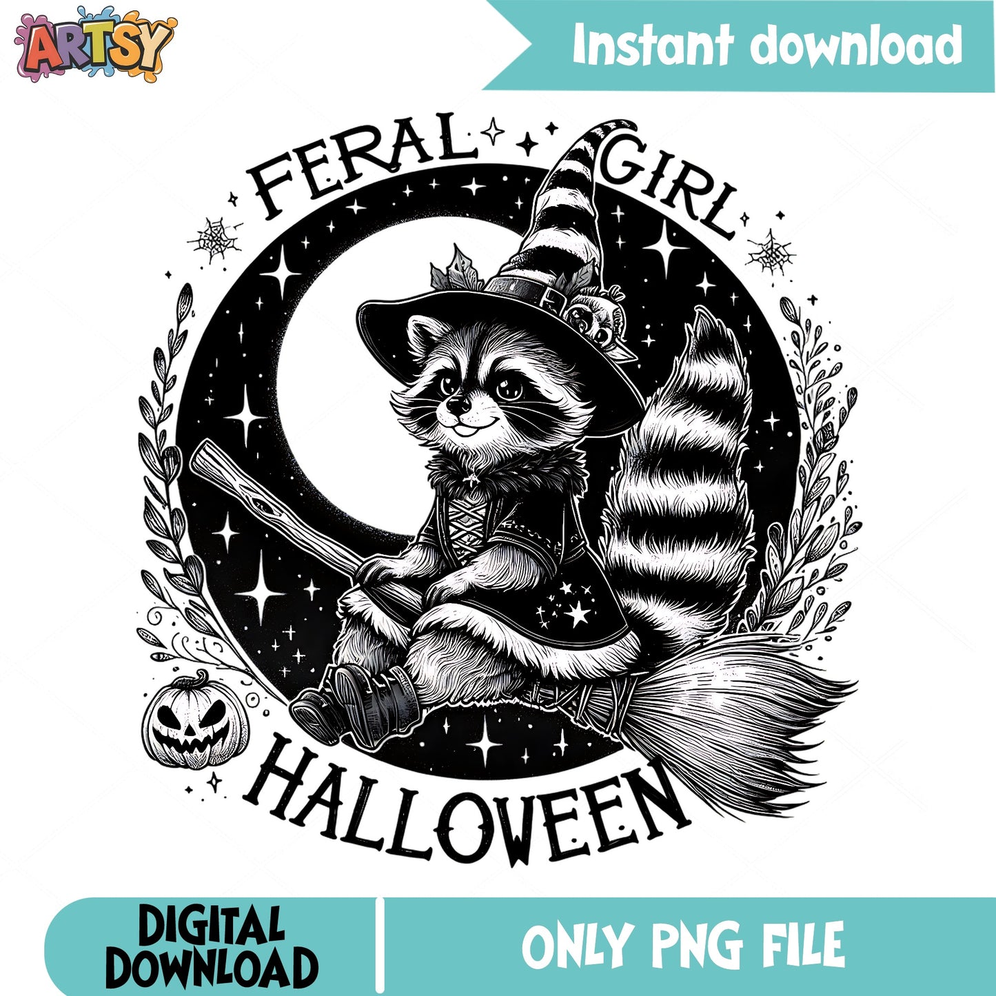 Feral Girl Halloween Raccoon PNG, Witch Raccoon, Halloween PNG
