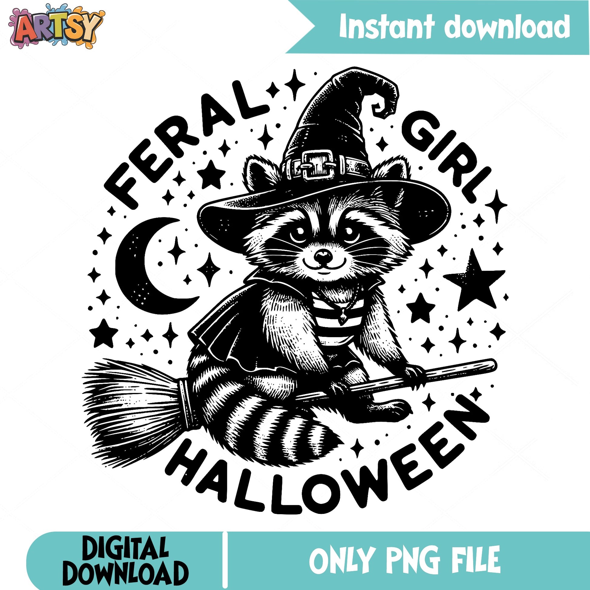 Feral Girl Halloween Raccoon PNG, Witch Raccoon PNG, Halloween PNG