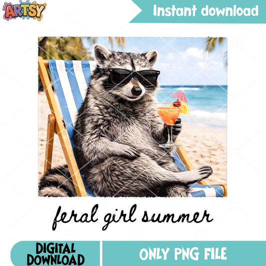 Feral girl summer png, summer vibes png, feral frenzy png