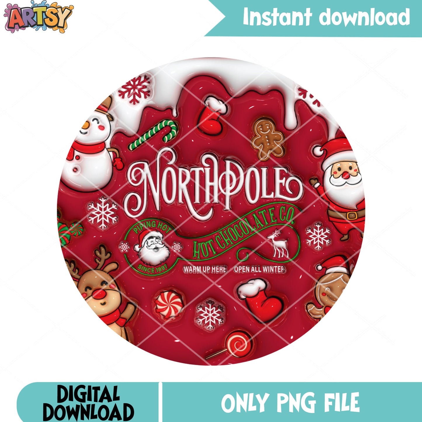 Festive red hot cocoa sign png, snow drip effect png, kitchen sign png