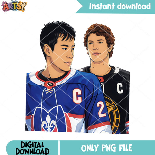 Fighting Hockey gay couple png, hockey romance png, connor storrie png