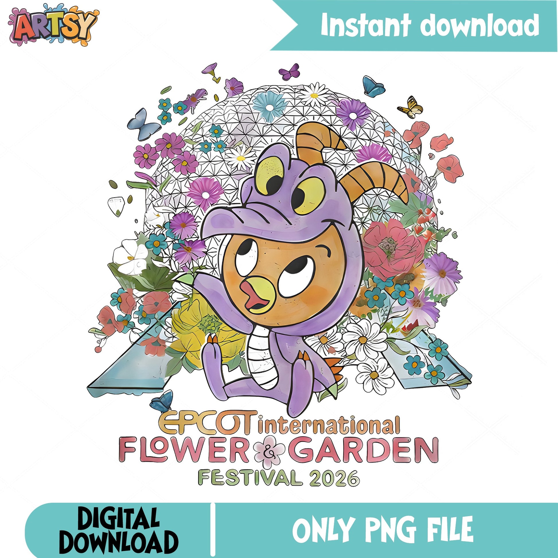 Figment Epcot Flower Garden Festival 2026, Disney PNG, Epcot PNG