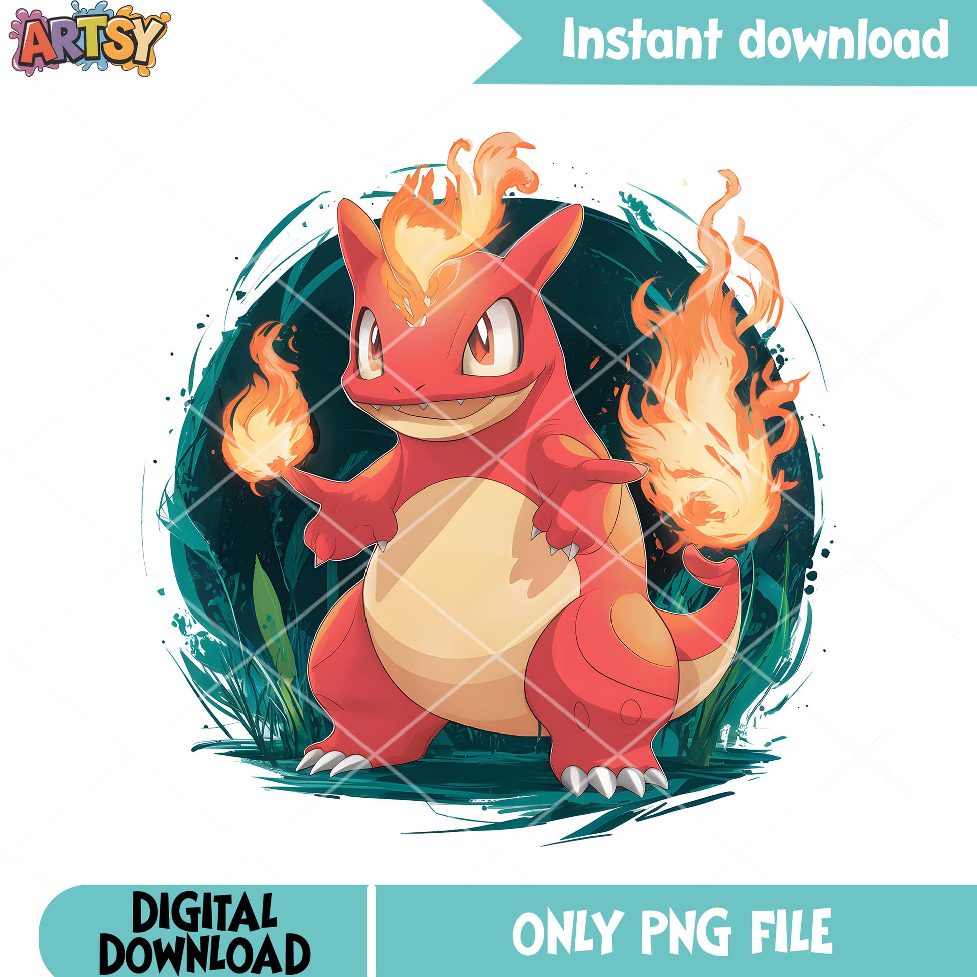 Fire pokemon poster png, oriental light and magic​ png, charmelon png