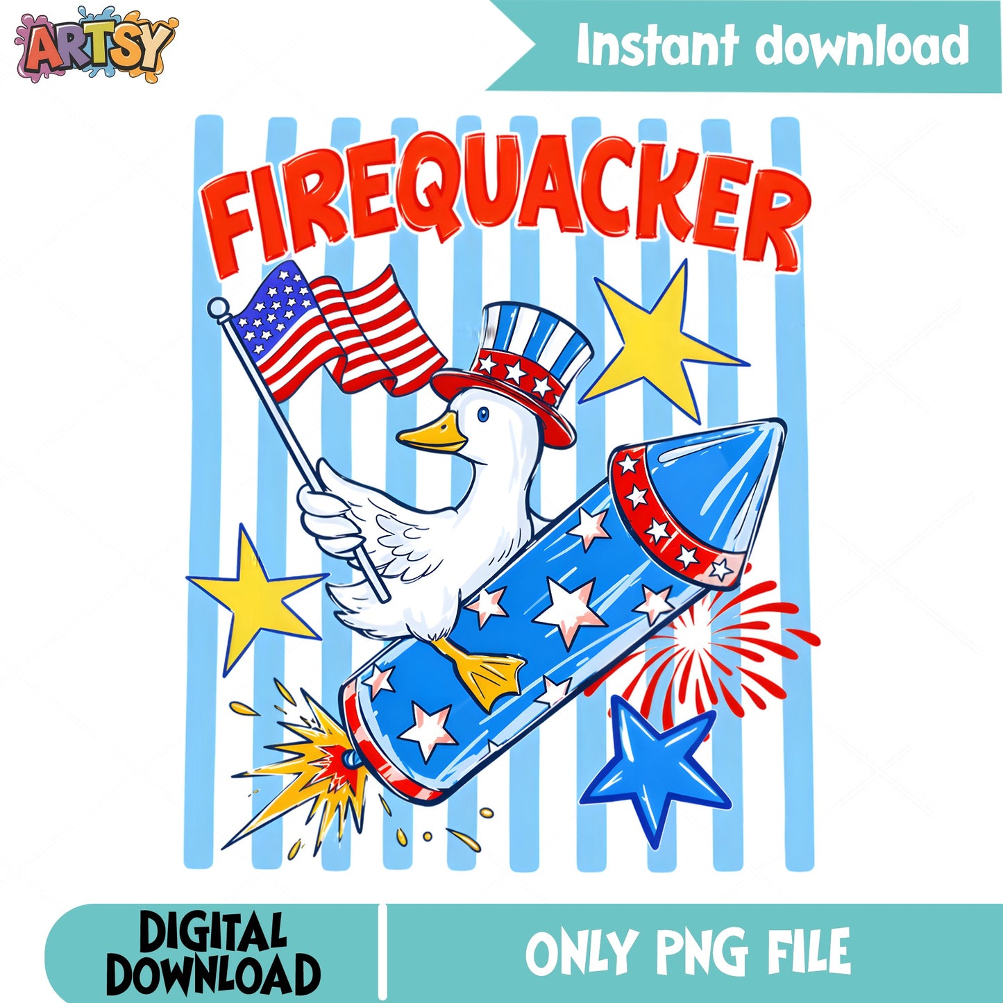 Firequacker Duck 4th Of July PNG, Patriotic Duck PNG, USA PNG