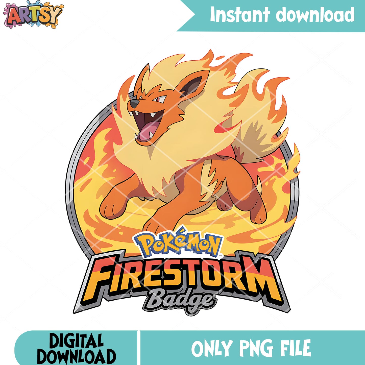 Firestorm pokemon badge png, pokemon Arcanine png, pokemon png