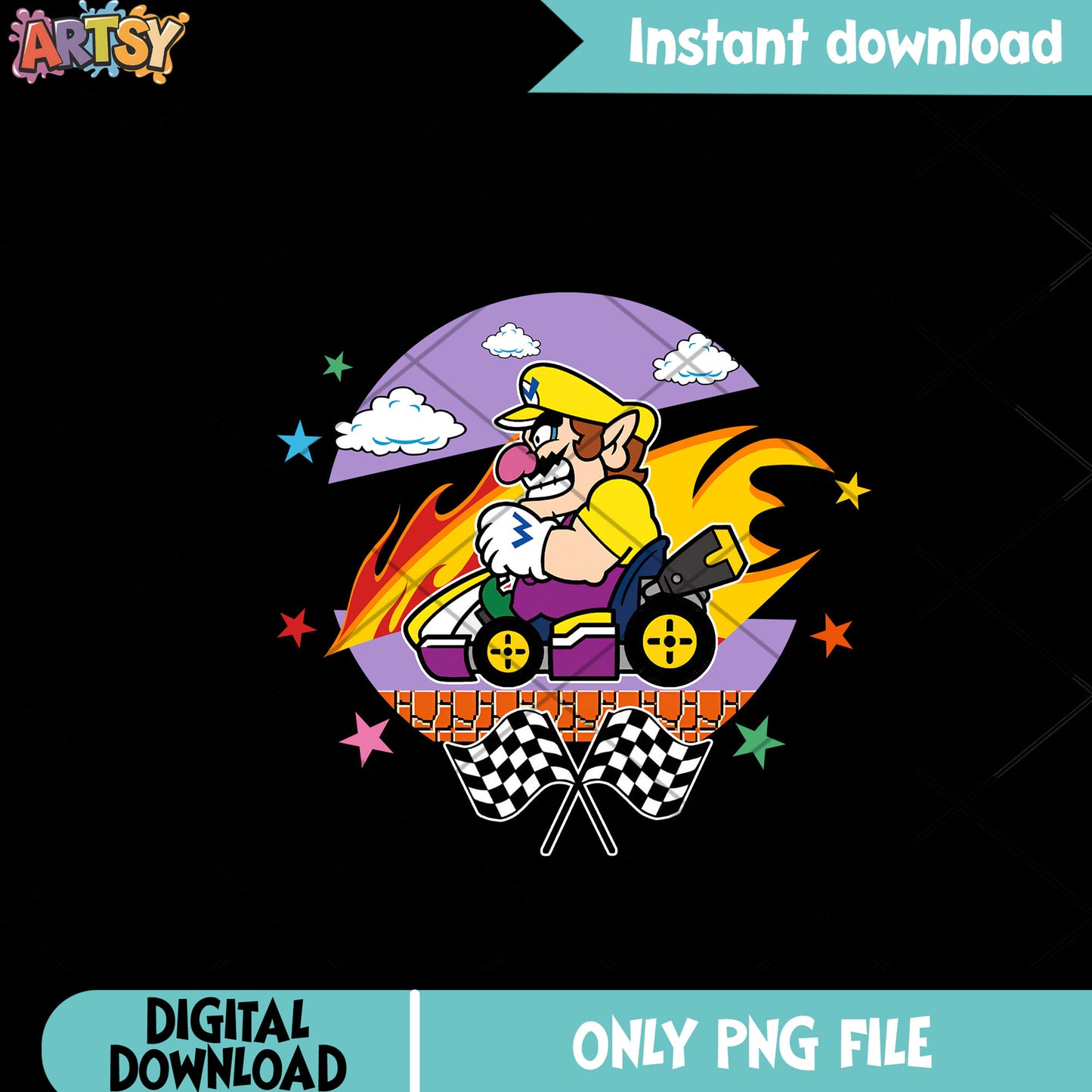 Fire wario racing kart png, mario video game png, nintendo swich png - Copy
