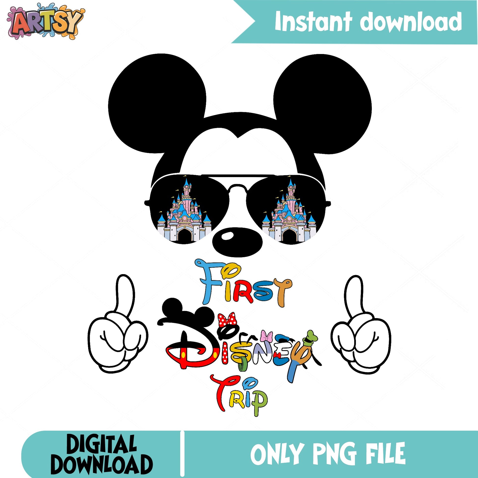 First Disney Trip PNG, Mickey Mouse Sunglasses PNG, Disney Castle PNG