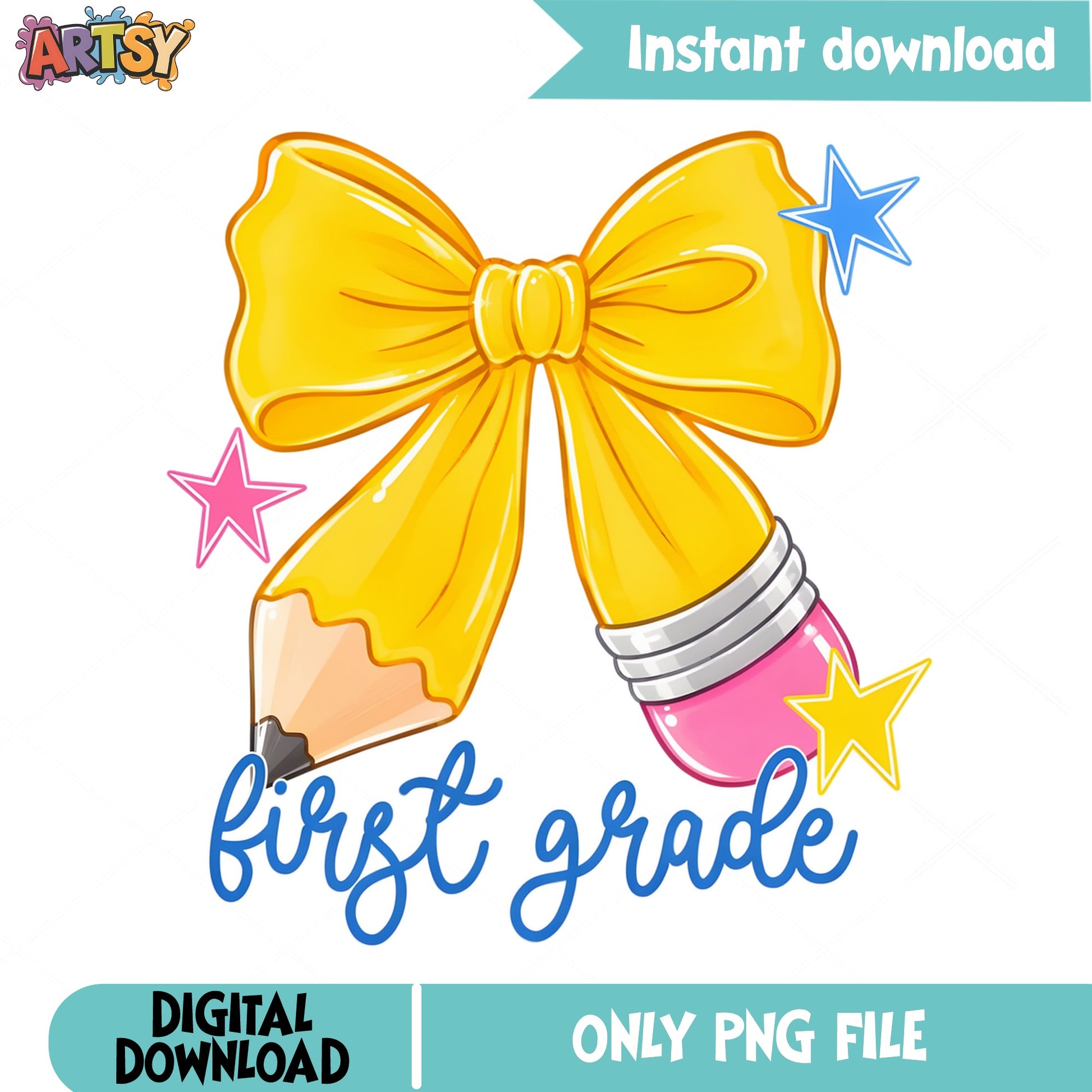 First Grade Pencil Bow PNG, Back To School PNG, Teacher PNG