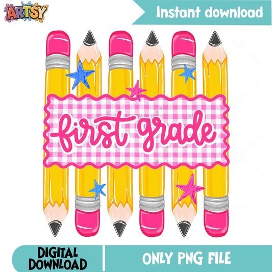 First Grade Pencils PNG, Back To School PNG, Teacher PNG