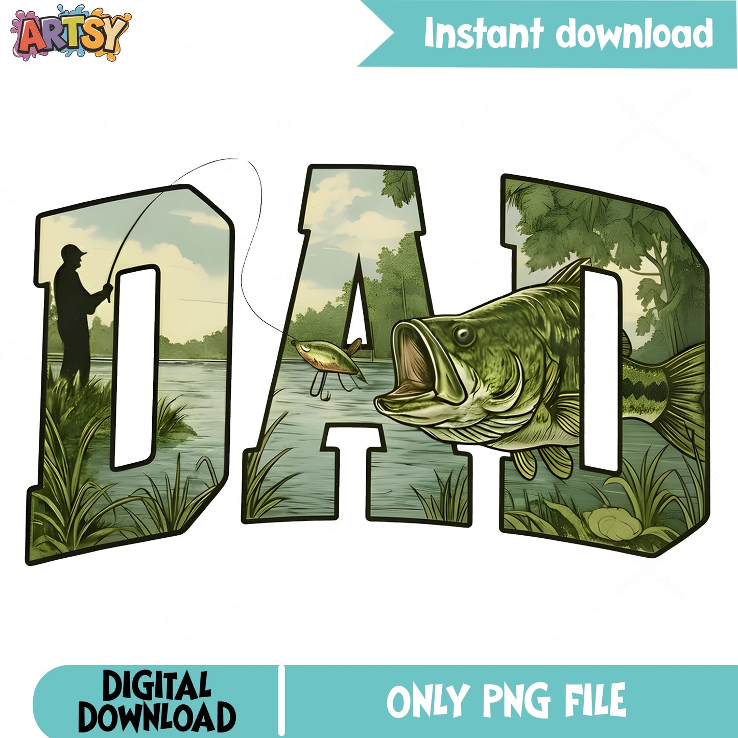 Fishing Dad PNG, Bass Fishing Father PNG, Fathers Day PNG