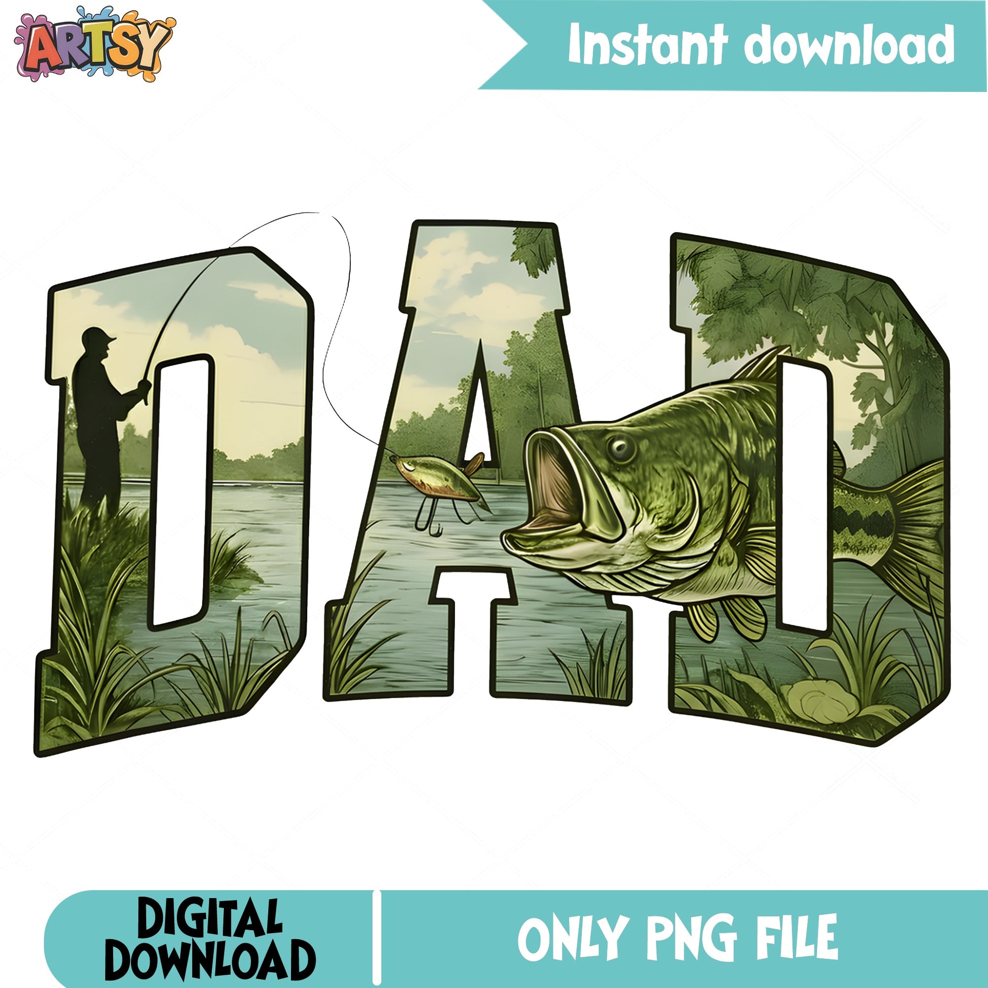 Fishing Dad PNG, Bass Fishing Father PNG, Fathers Day PNG