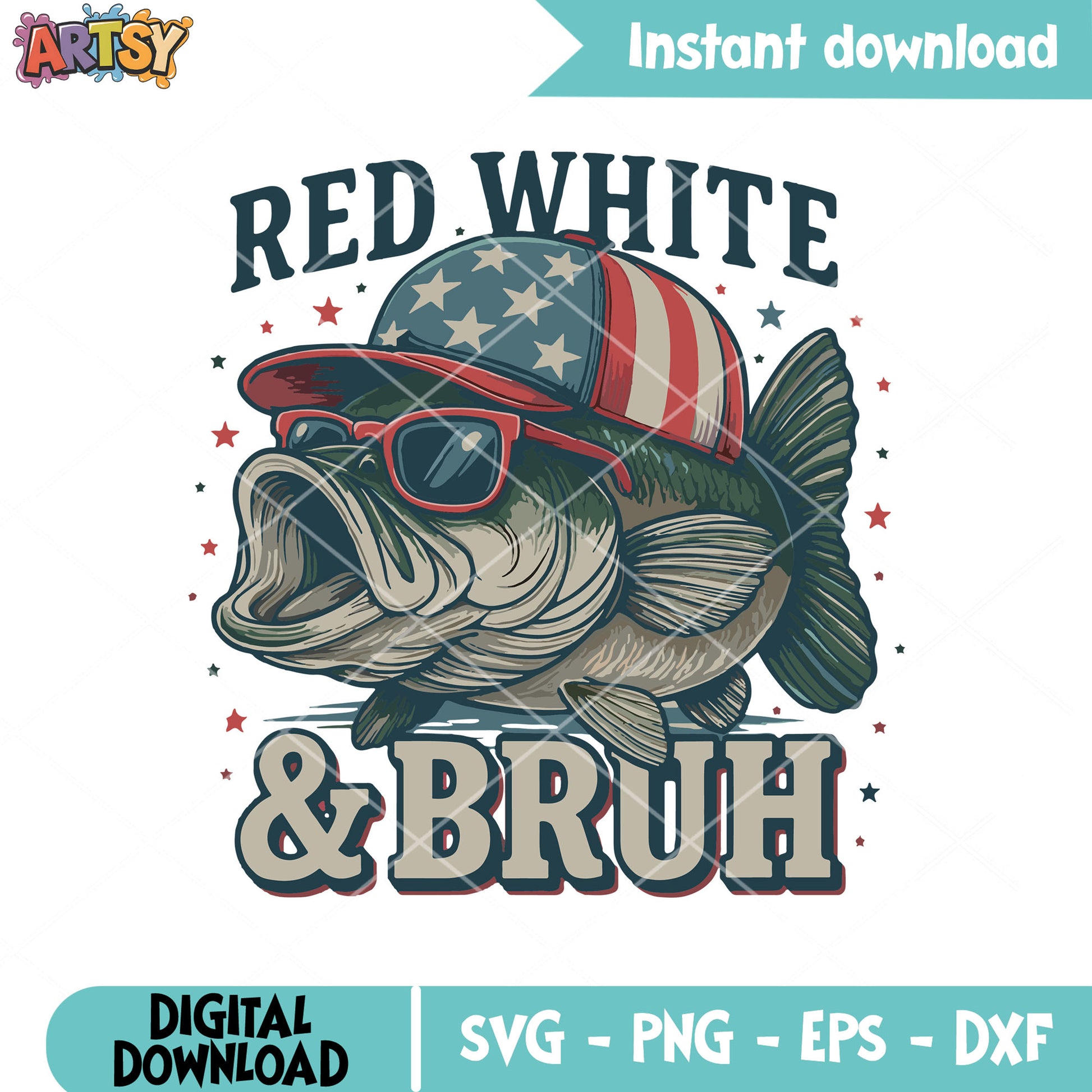 Fish red white bruh svg, red white america svg, 4th of july svg