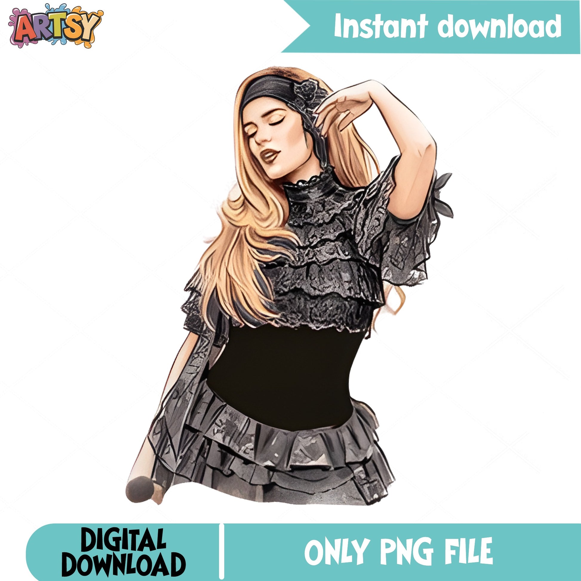Flamenco Dancer Woman PNG, Gothic Dance Girl PNG, Black Dress PNG