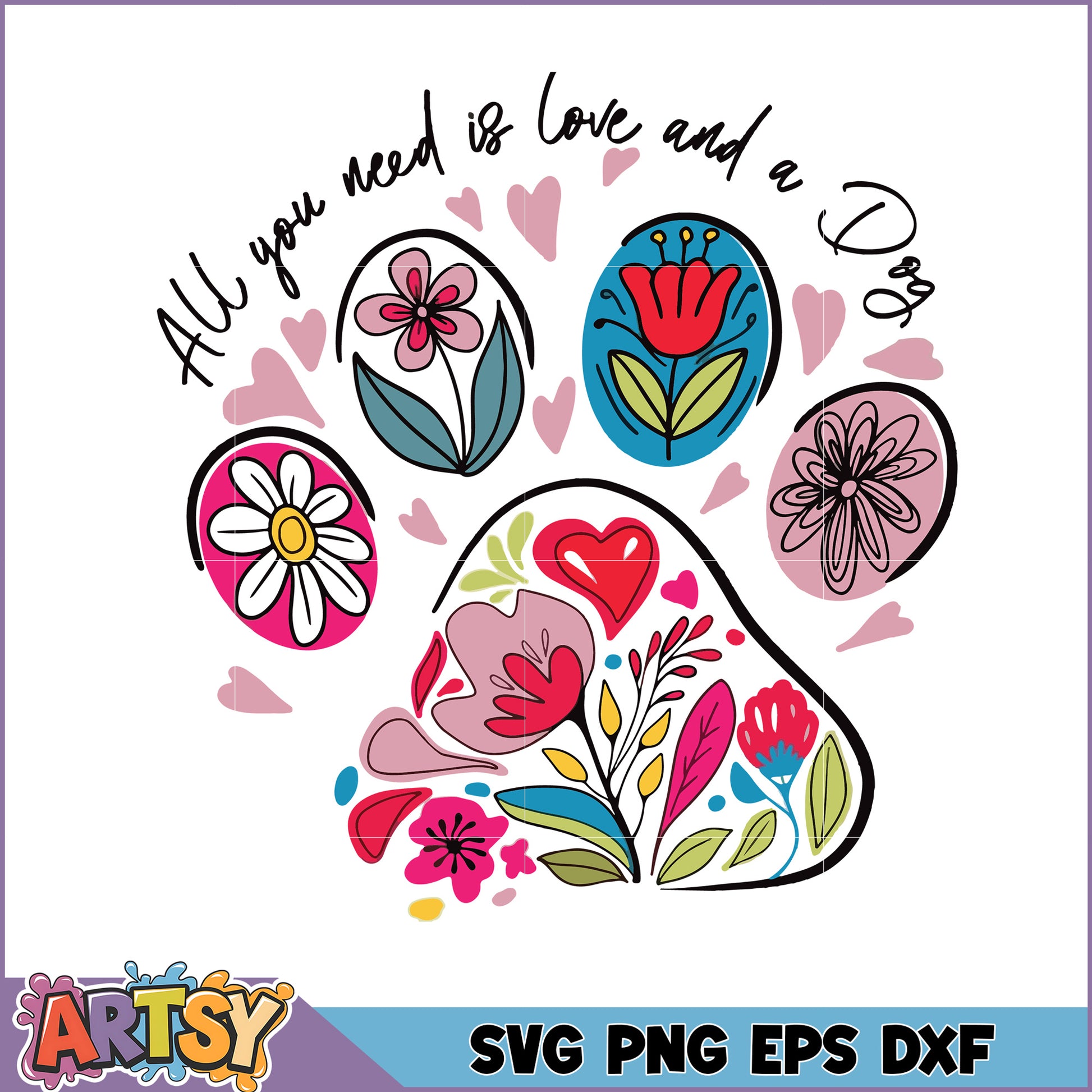 Floral Paw Print SVG Love & Dog Design
