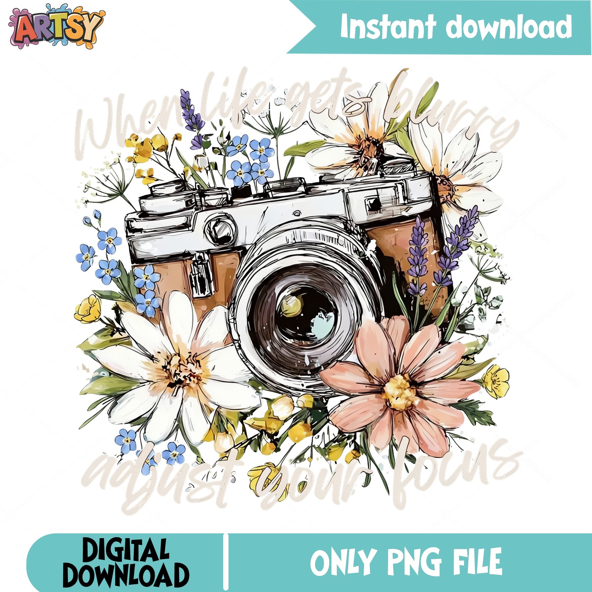 Floral Camera PNG, Wildflower Photography PNG, Adjust Your Focus PNG