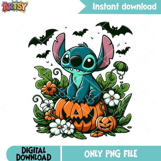 Flower Jack o lantern png, scary halloween png, scary bats png