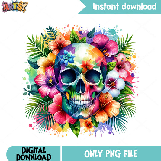 Flower garden png, Skull skeleton png, scary halloween png