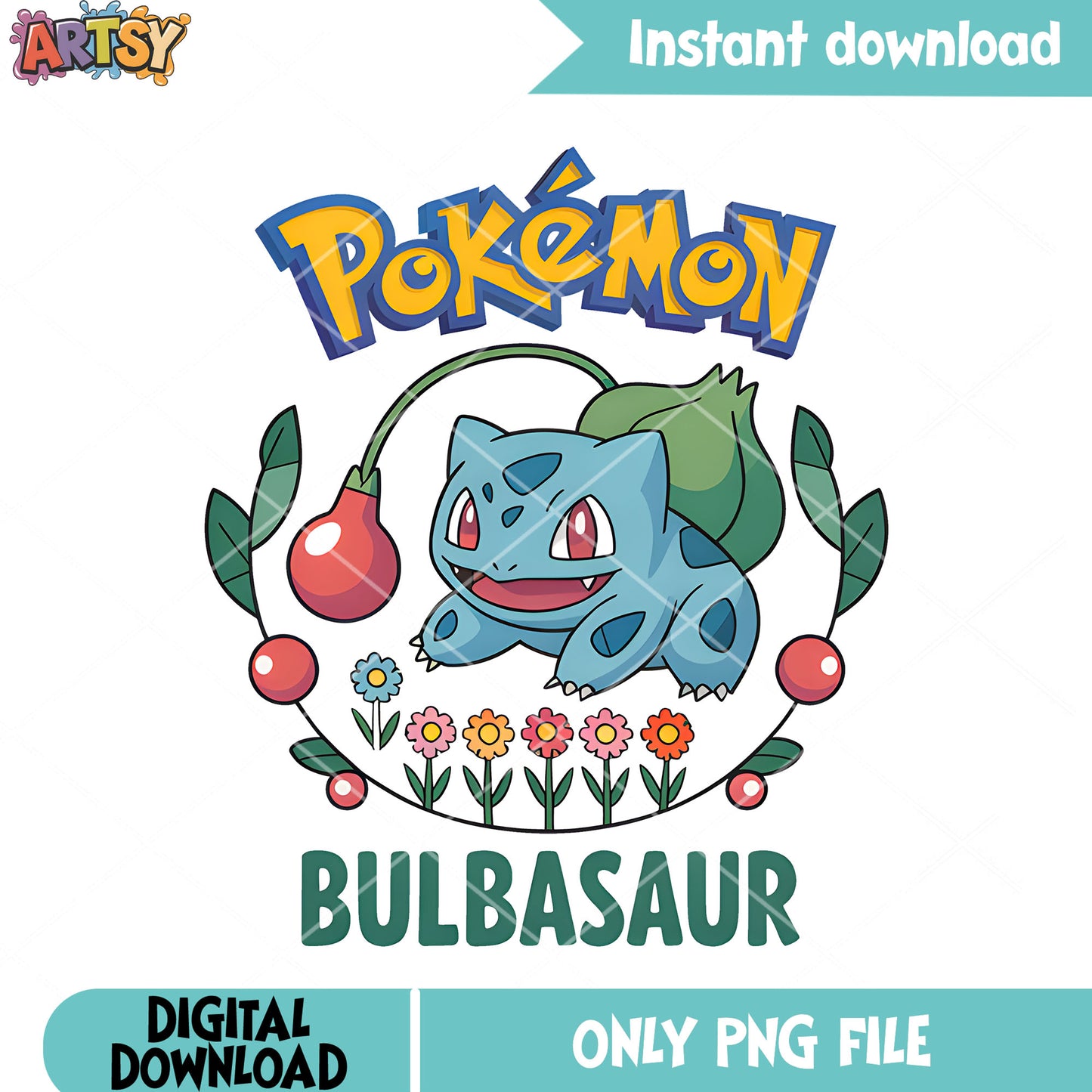 Flower pokemon poster png, pokemon bulbasaur png, pokemon card png