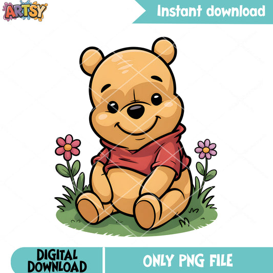 Flower pooh poster png, winnie the pooh png, disney pooh bear png