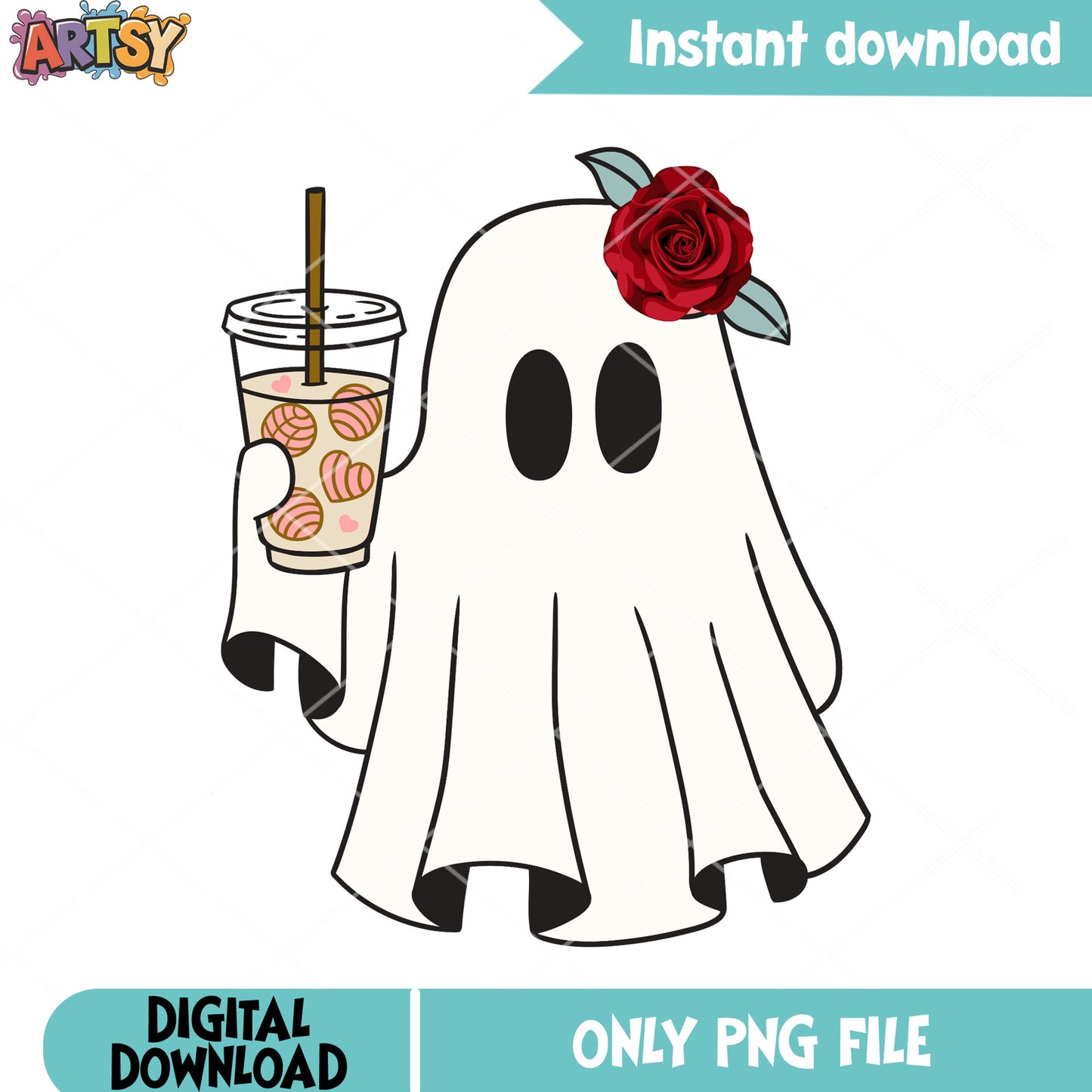 Flower rose cutie blanket png, ghost costume png, halloween scary png