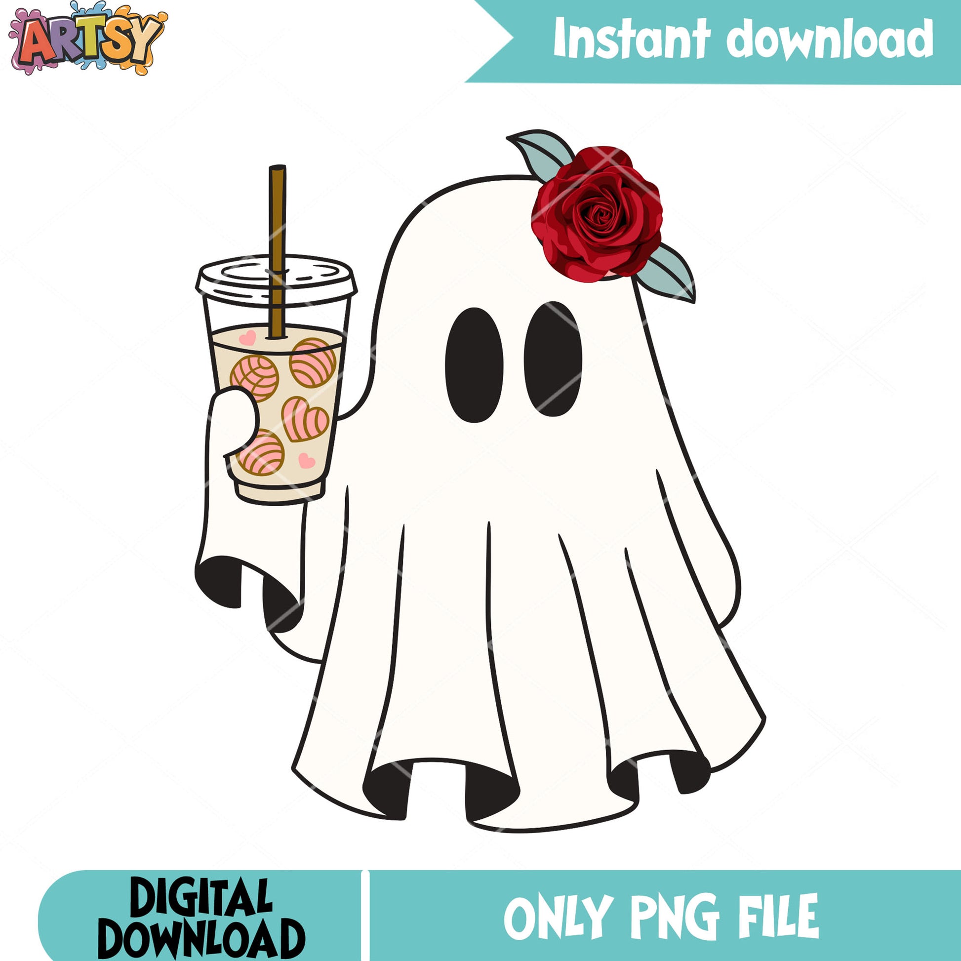 Flower rose cutie blanket png, ghost costume png, halloween scary png