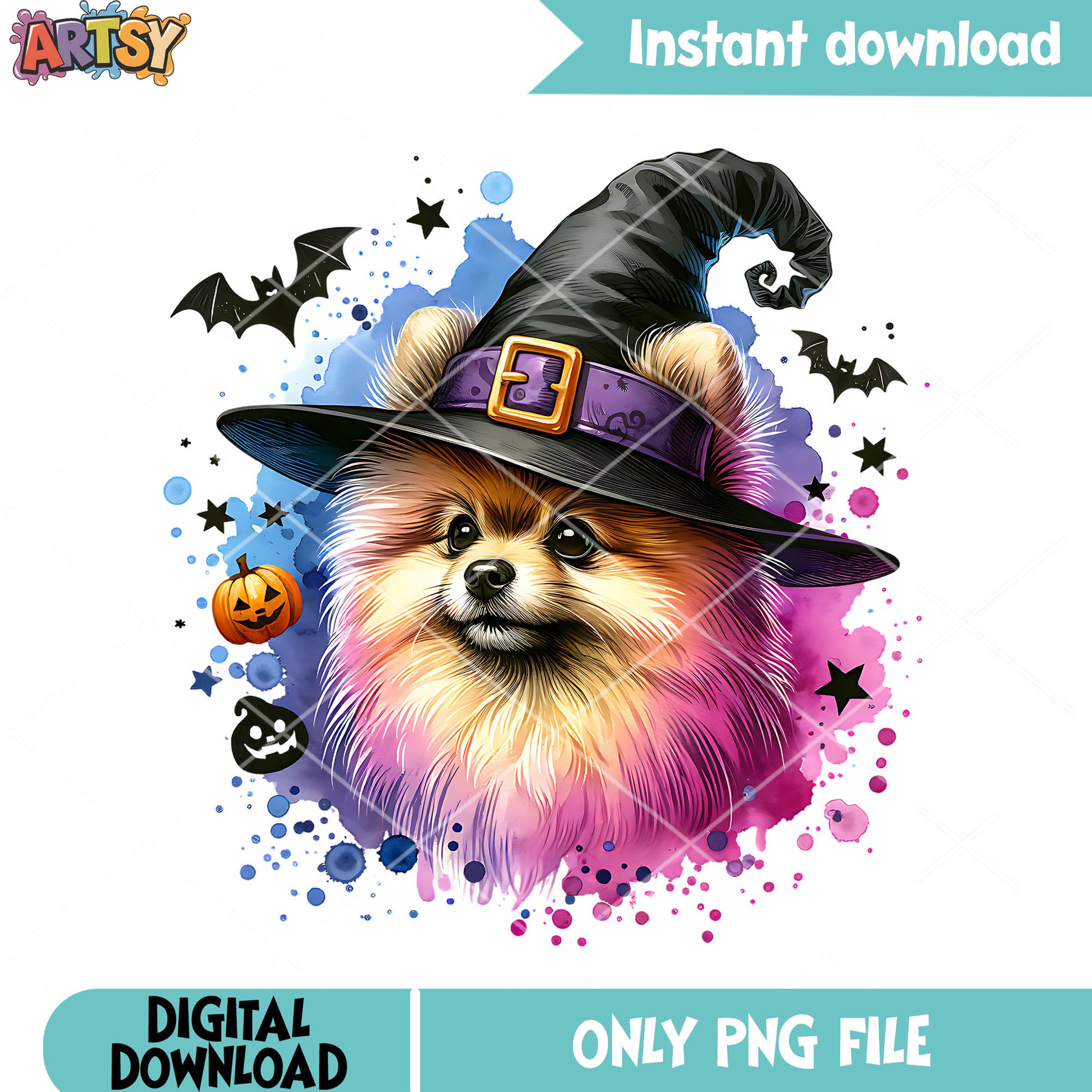 Fluffy dog the witches png, tiny pumpkin png, halloween scary png