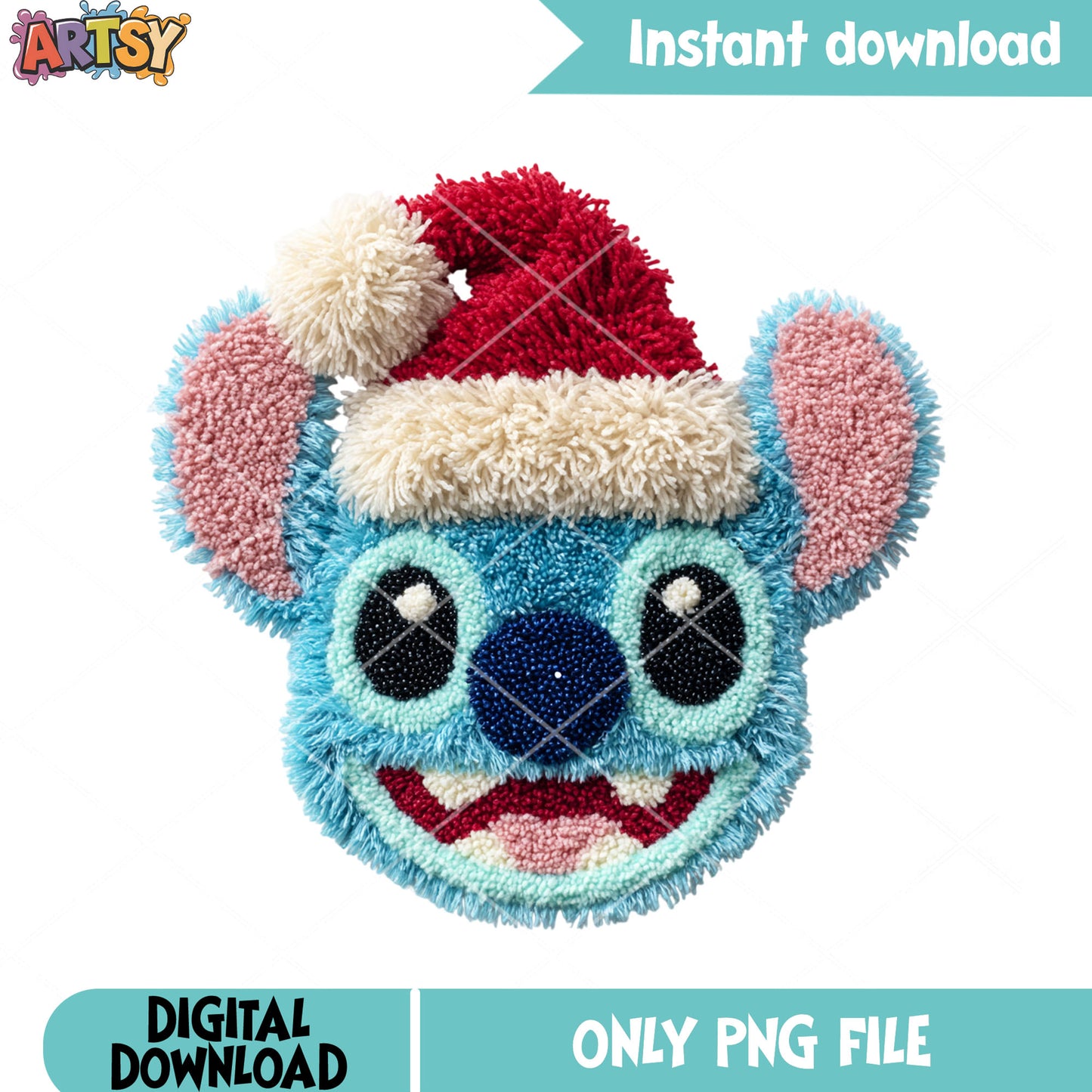 Fluffy santa hat stitch png, merry christmas png, disney christmas png