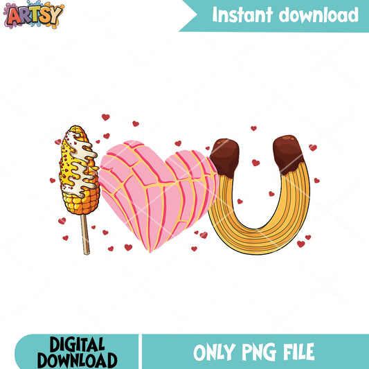 Food style i love you png, valentine poster png, valentine day png