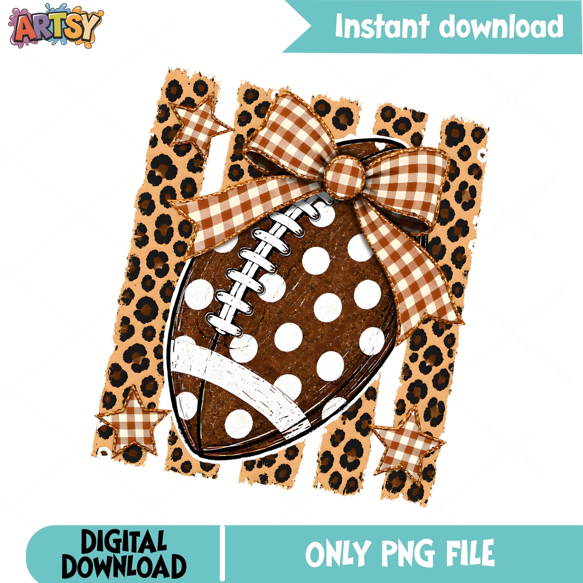 Football Leopard Print PNG, Coquette Bow Football PNG, Game Day PNG