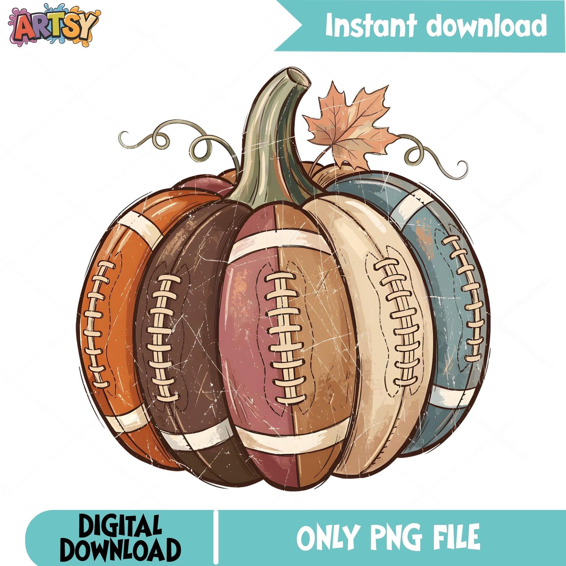 Football Pumpkin PNG, Fall Thanksgiving Sublimation, Autumn PNG