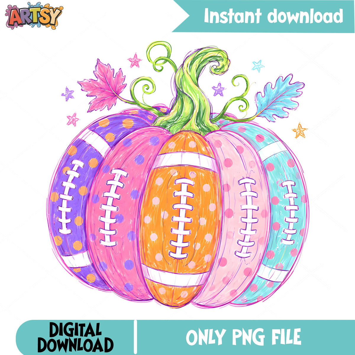 Football Pumpkin PNG, Halloween Fall Sublimation PNG, Girly PNG